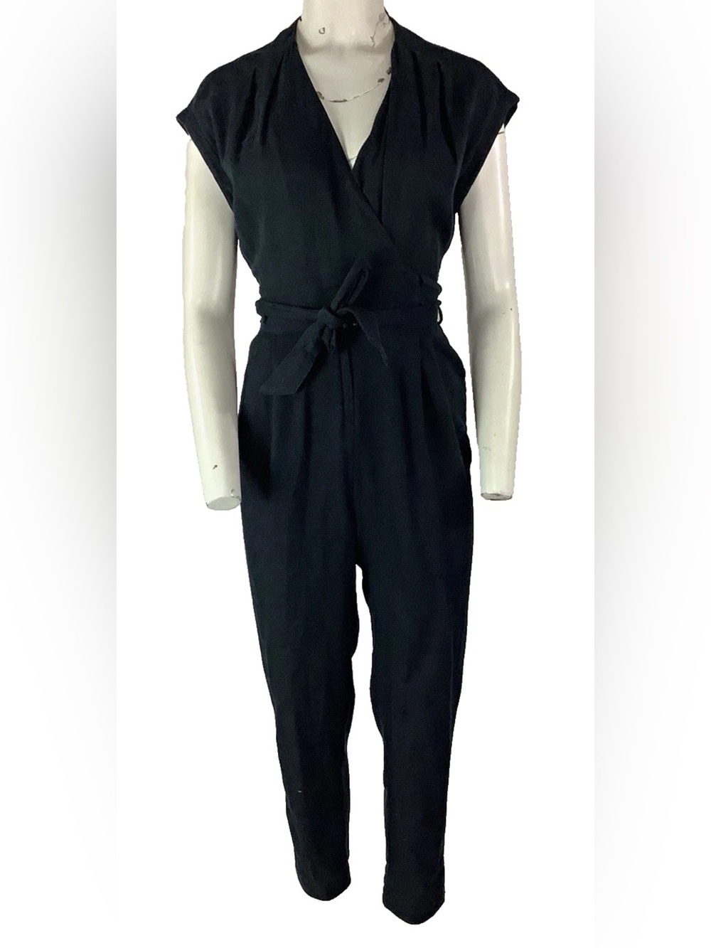 Curator SF Sz XS 100% Organic Cotton Tie Waist Short Sleeve Jumpsuit Black